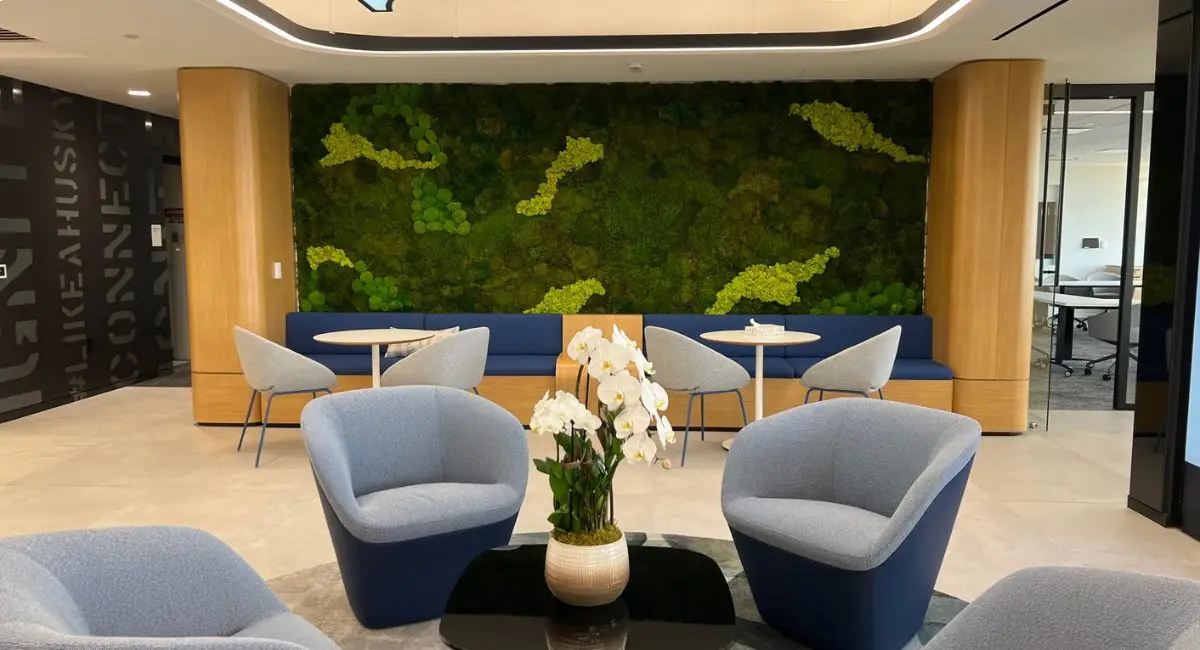 Custom moss wall in University sitting area