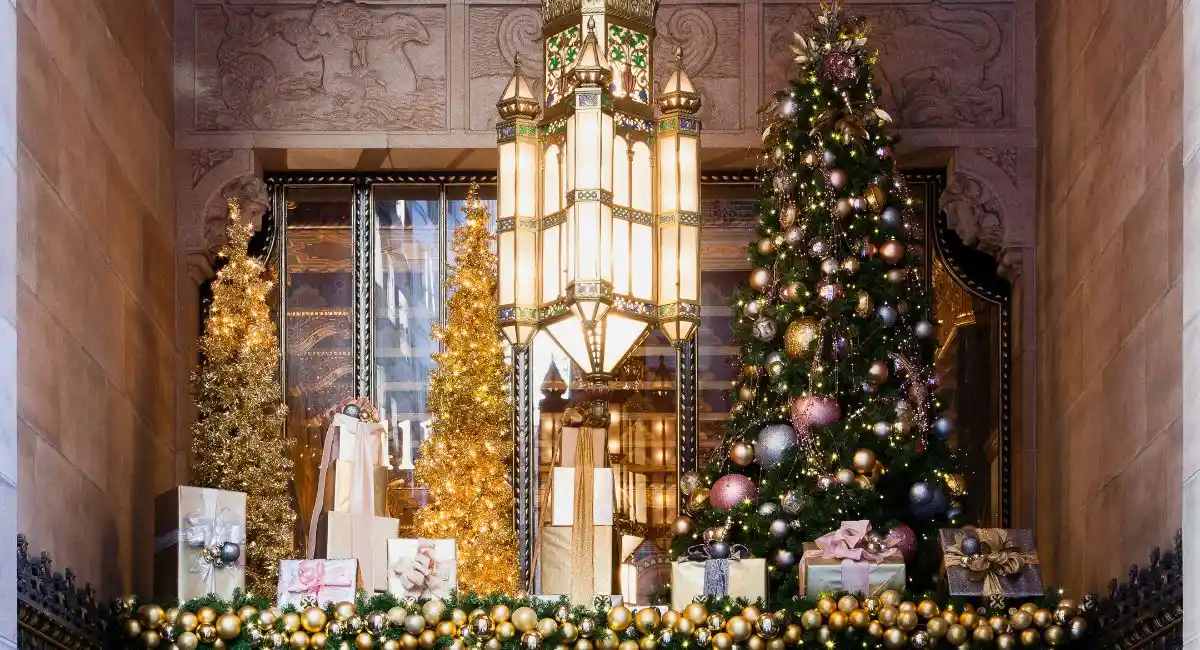 Hotel lobby with holiday decoration