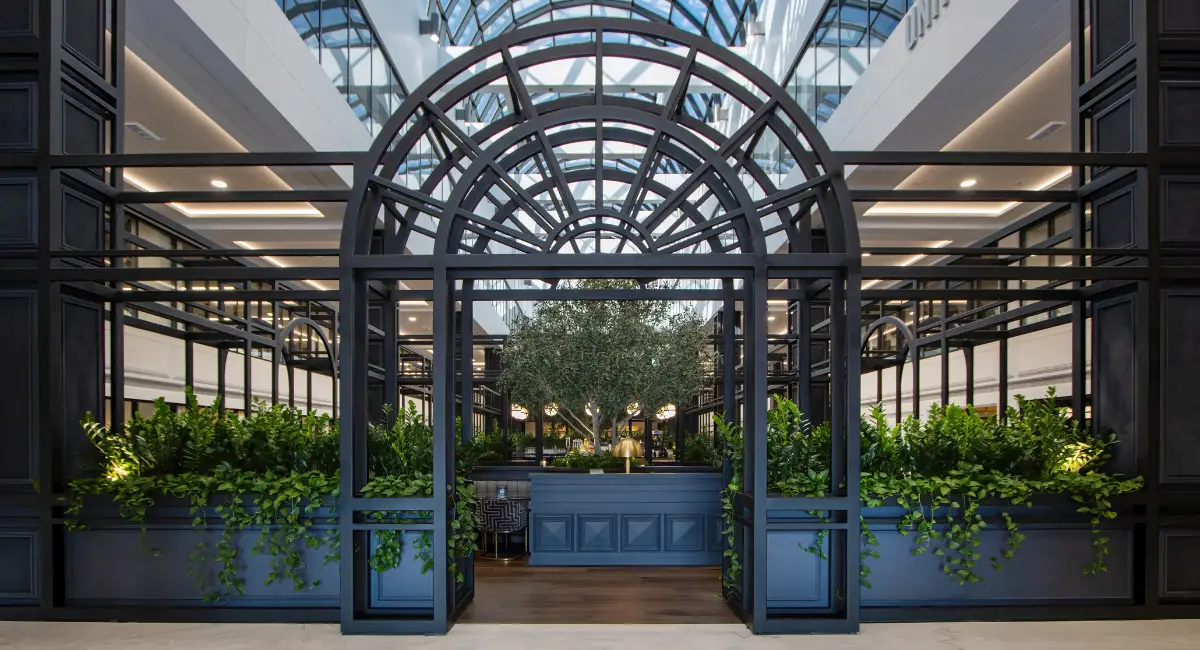 High-end interior landscape design throughout a hospitality-inspired workspace.