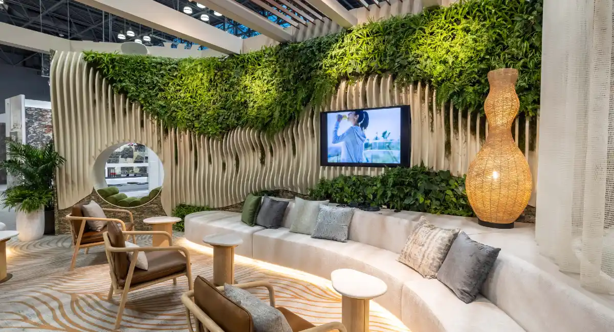 Decorative green wall in seating area