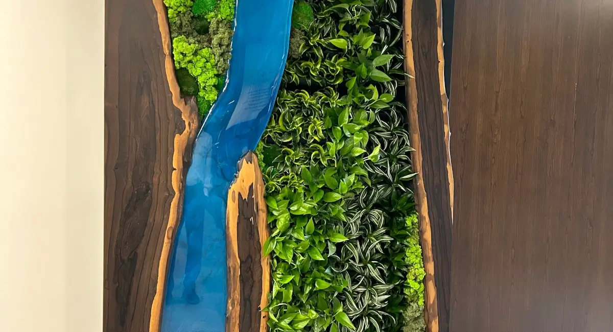 Green wall on decorative wood