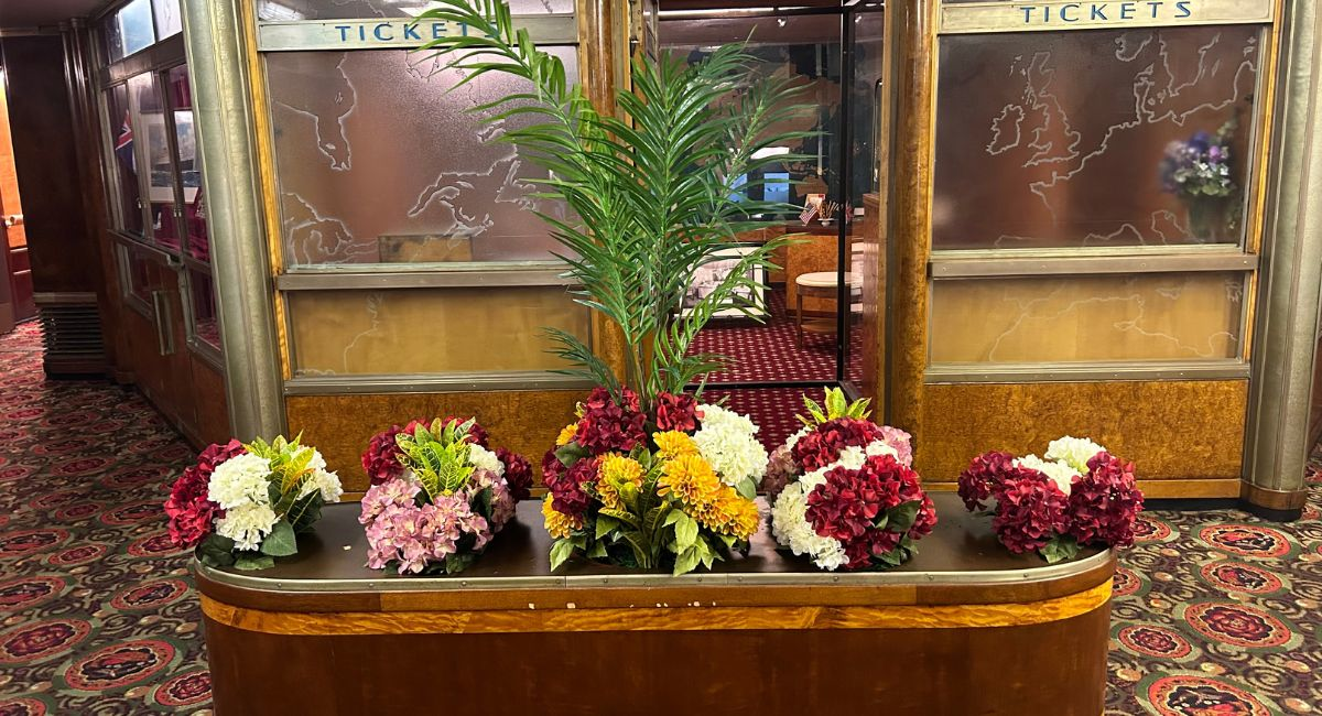 Live plants in wood planter on the Queen Mary ship
