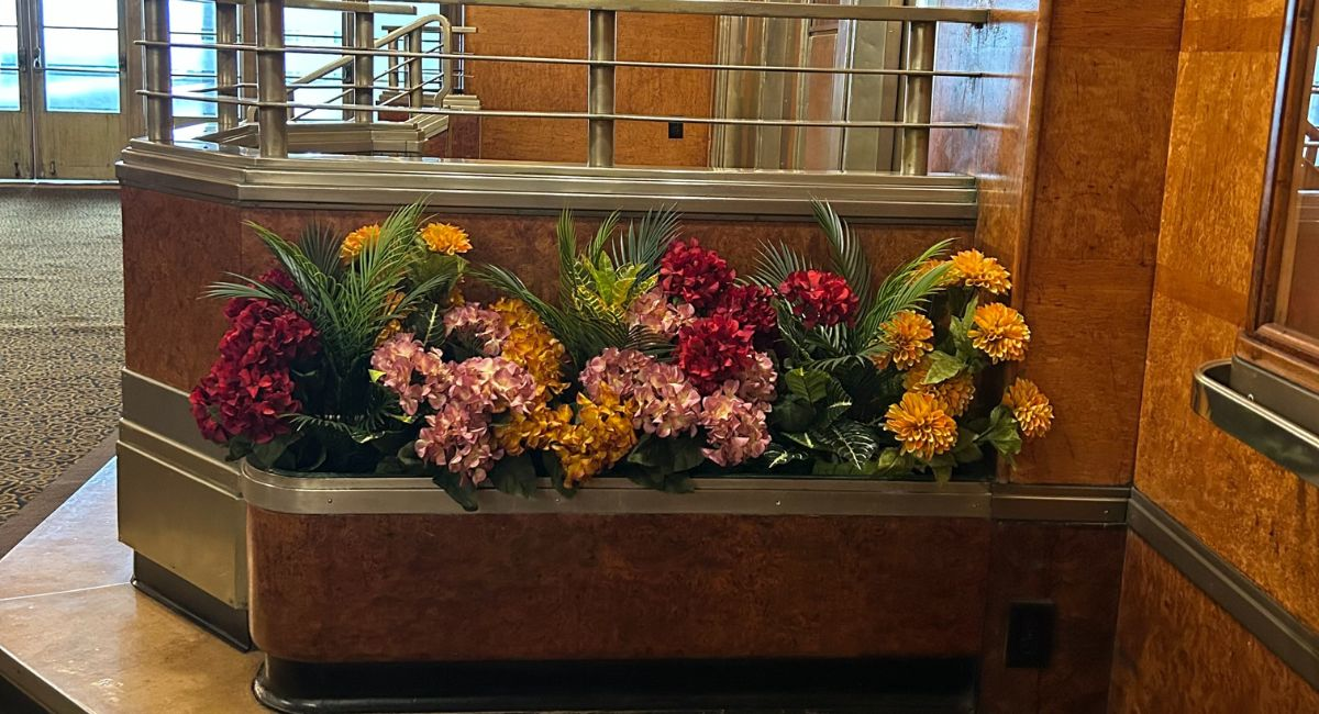 Live plants in wood planter on the Queen Mary ship