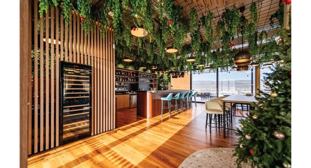 Hanging plants on a hotel restaurant