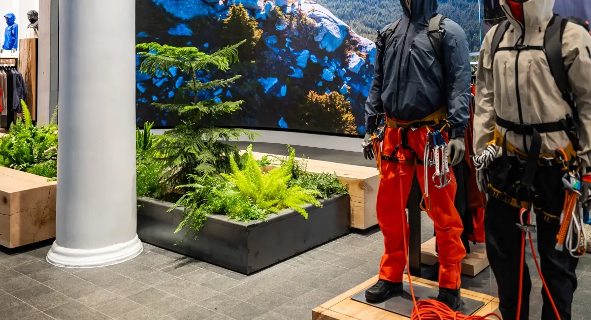 Indoor greenery in outdoor retail store