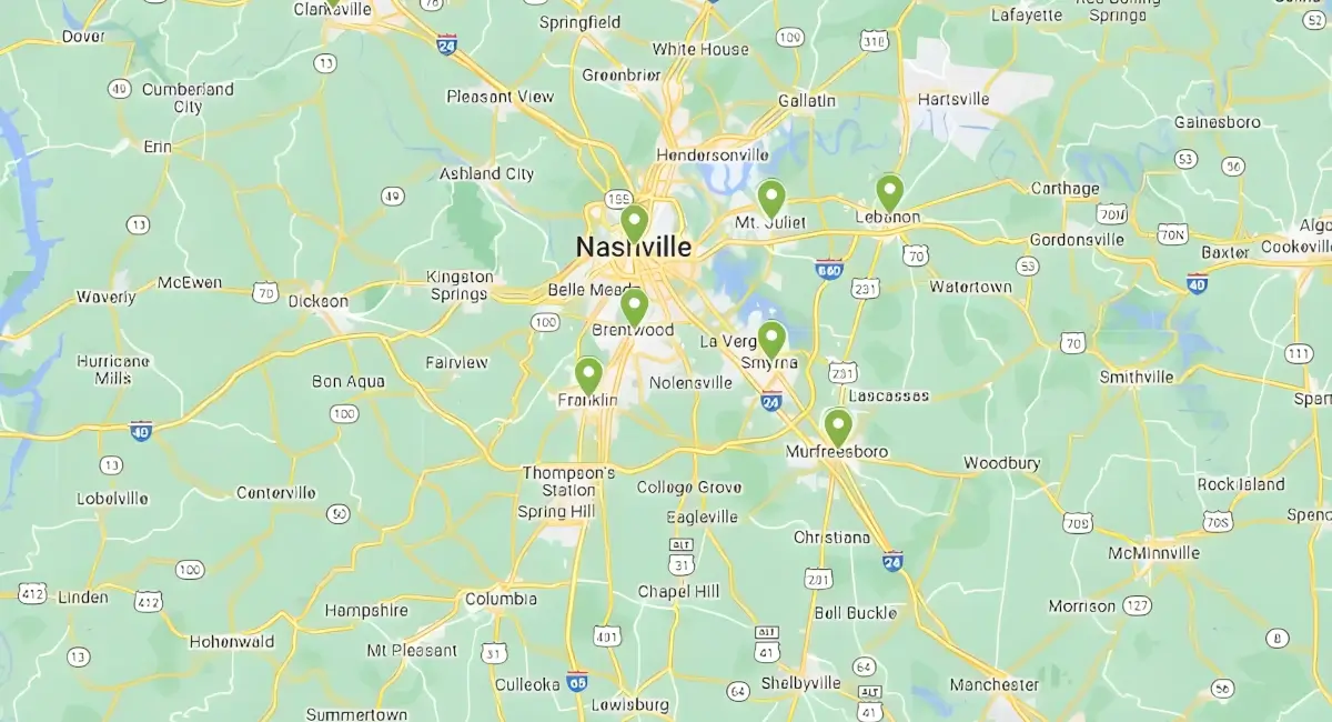 Map of Ambius Nashville service area