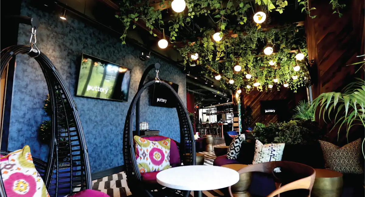 Hanging plants in ceiling of lobby