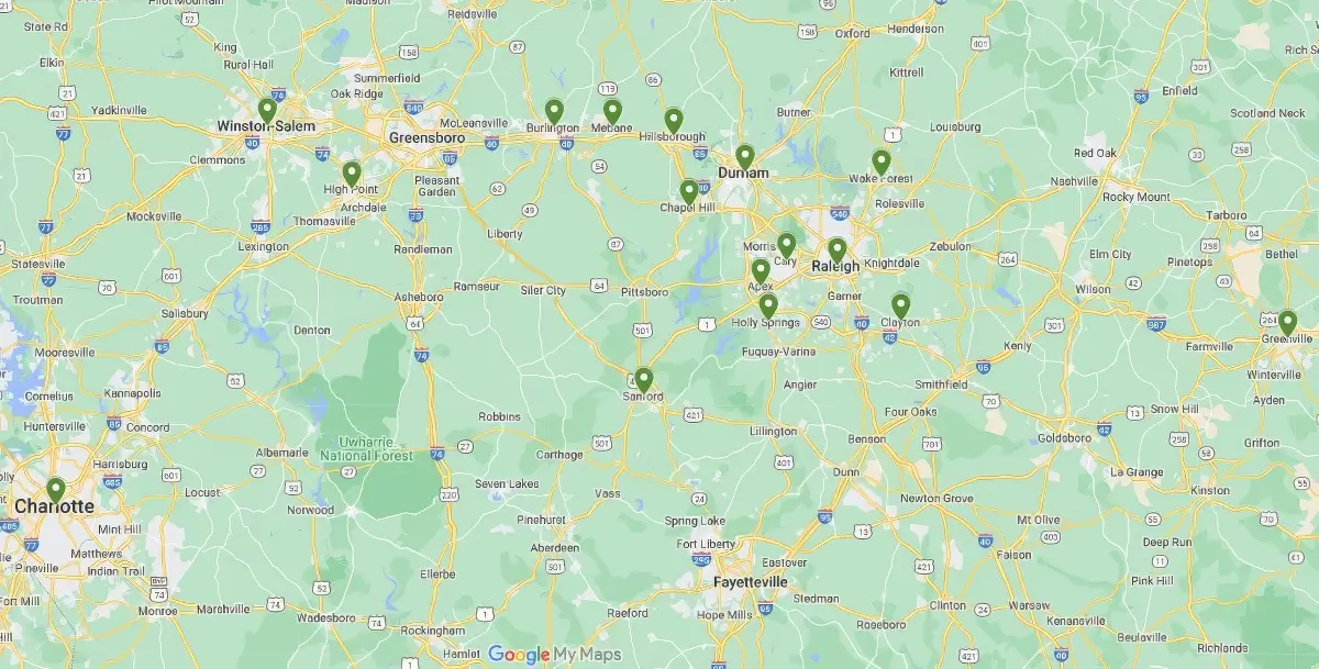 Map of Ambius Raleighservice area
