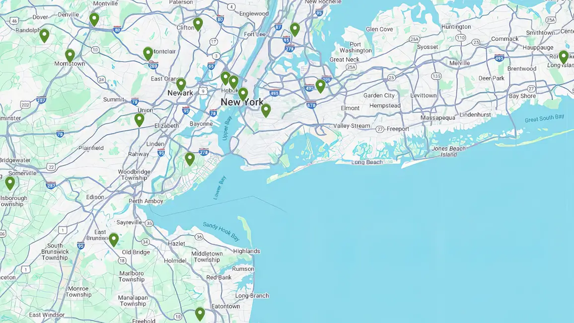 Map of Ambius New Jersey and New York service area