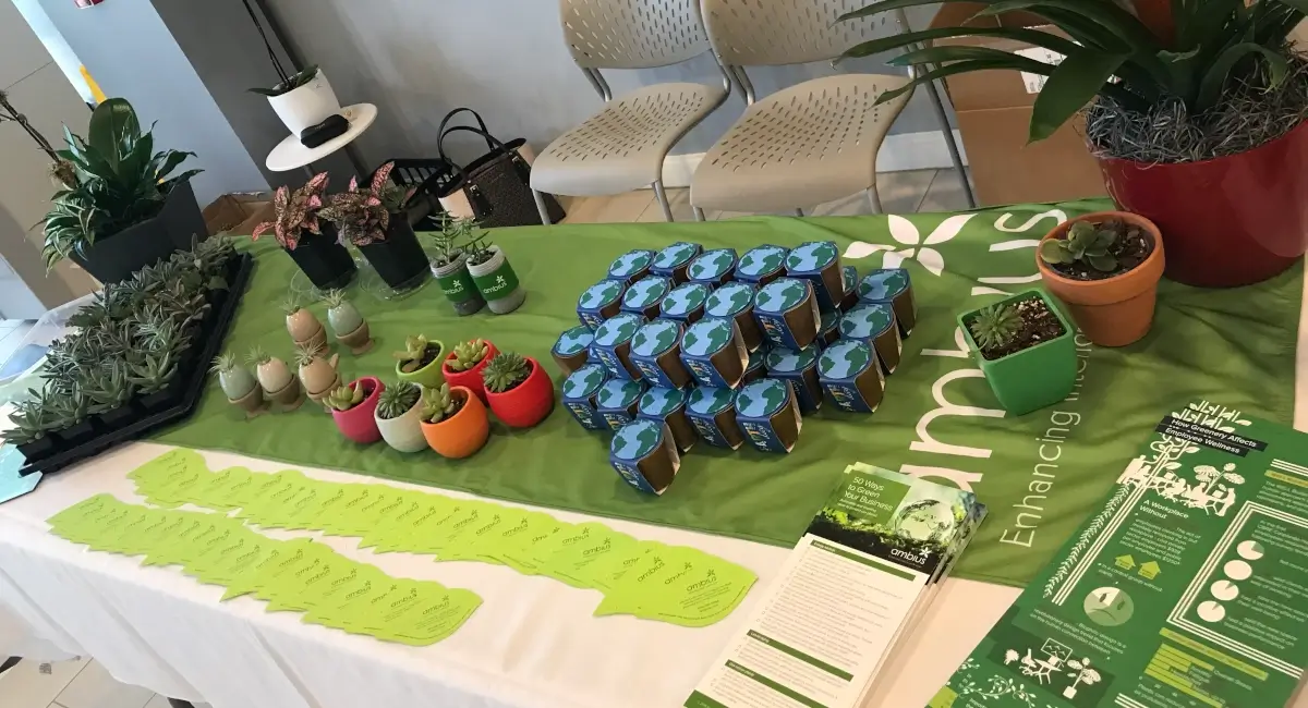 Table of Ambius merchandise