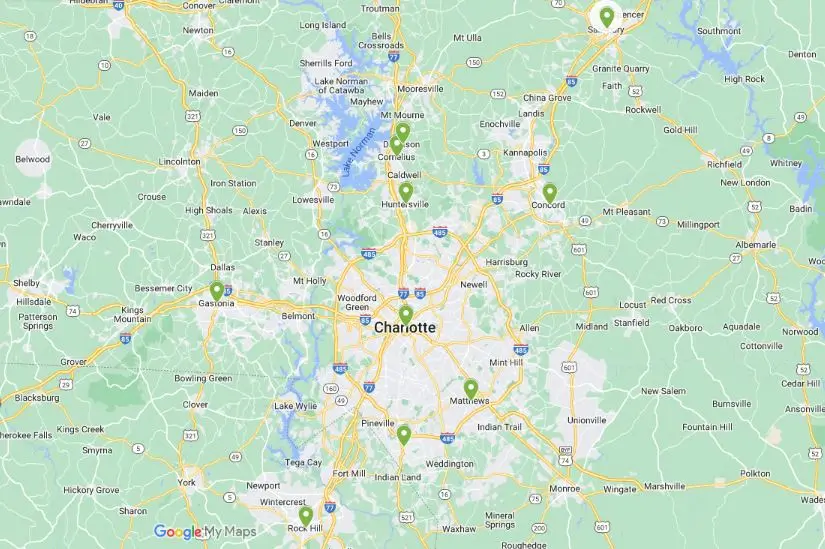 Map of Ambius Charlotte service area