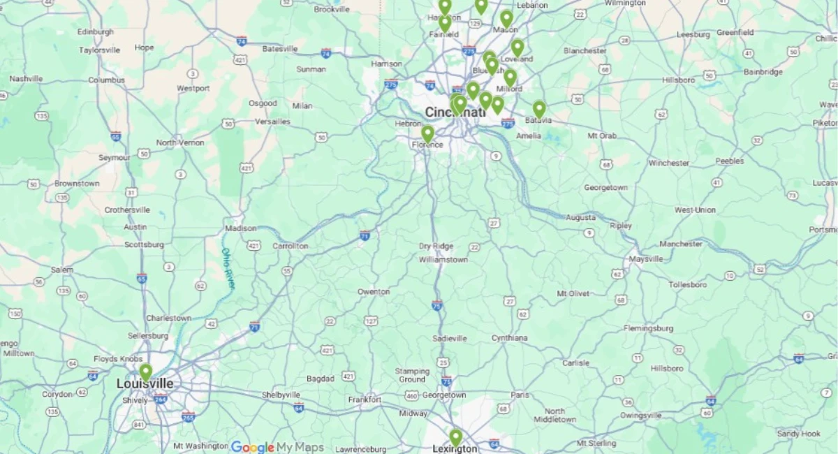 Map of Ambius Cincinnati service area