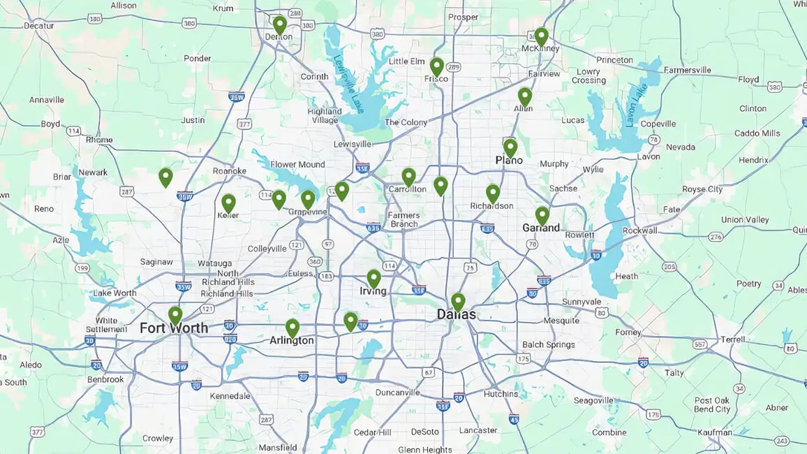 Map of Ambius Dallas service area