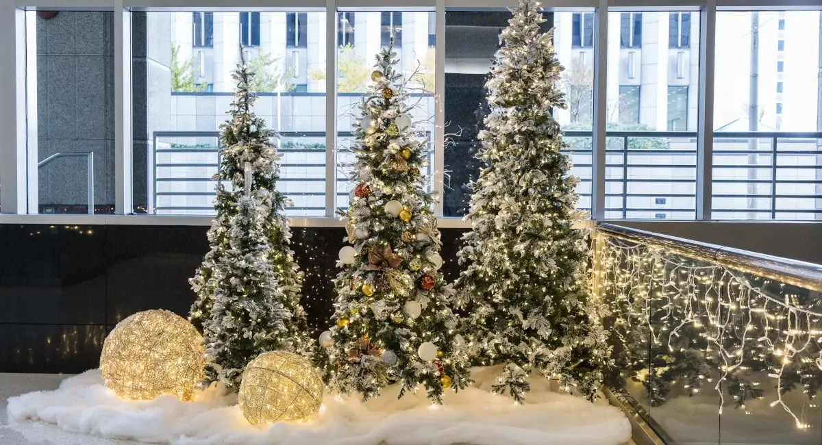 Holiday decor at a Prudential Building
