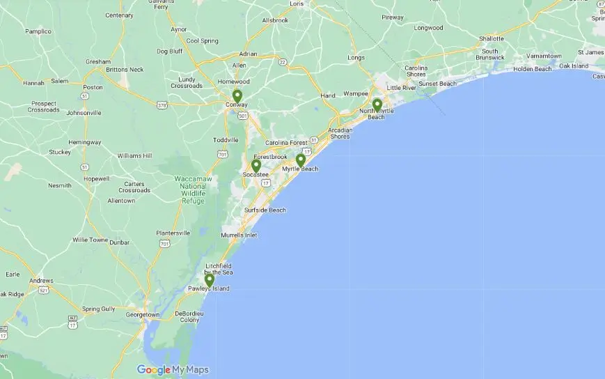 Map of Ambius Myrtle Beach service area