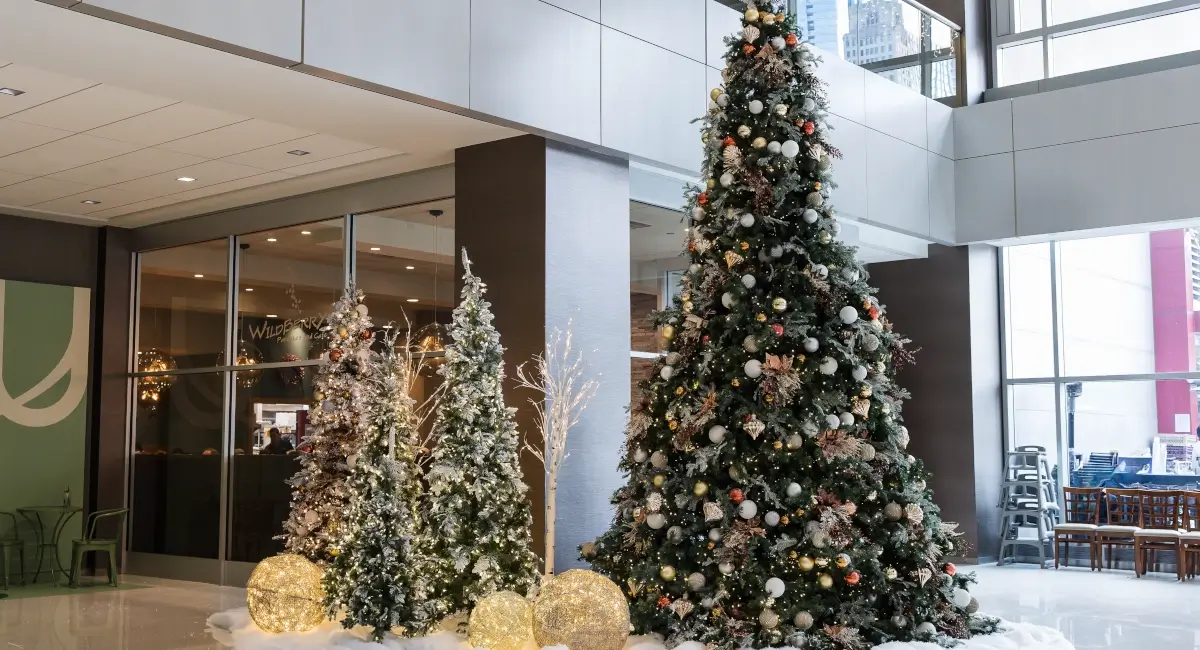 Holiday decor at a Prudential Building