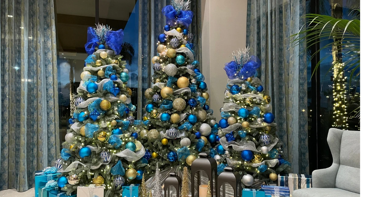 Holiday decorations in office lobby