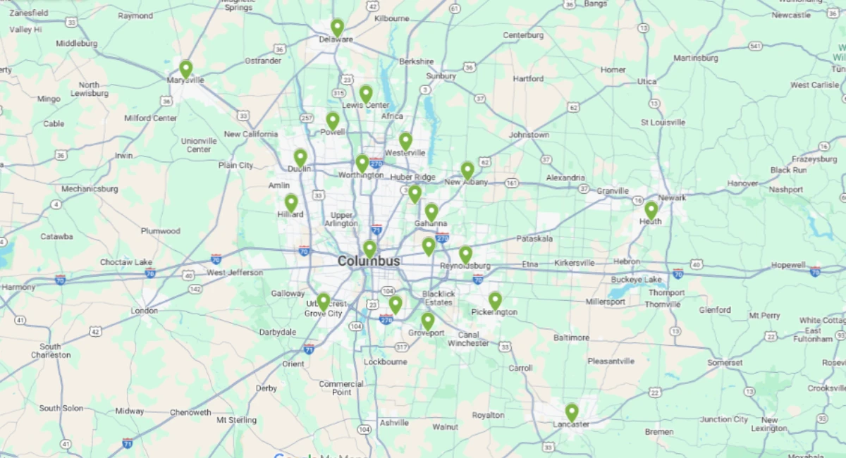 Map of Ambius Columbus service area