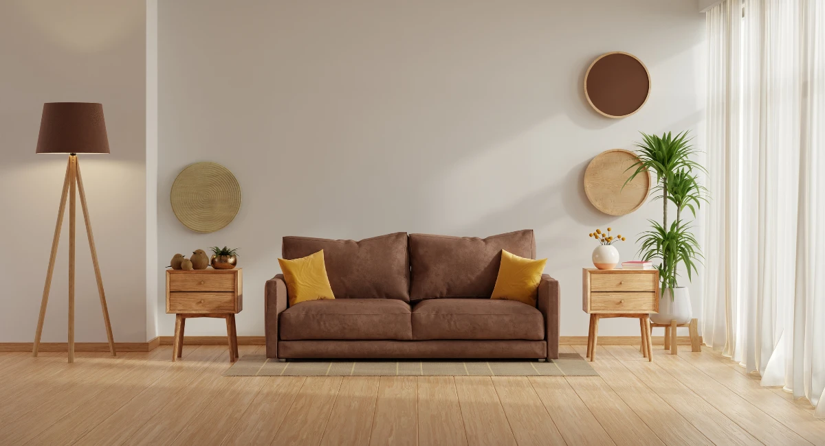 Couch in mocha mousse color in living room