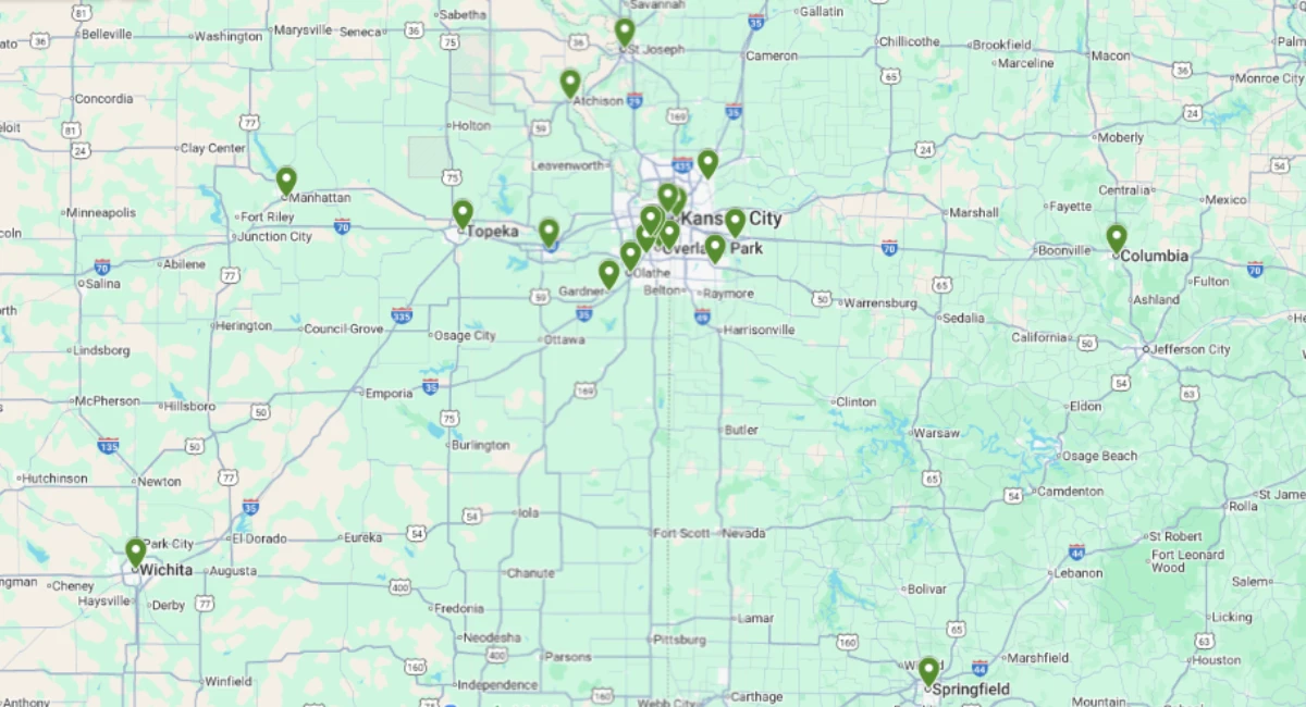 Map of Ambius Kansas City service area