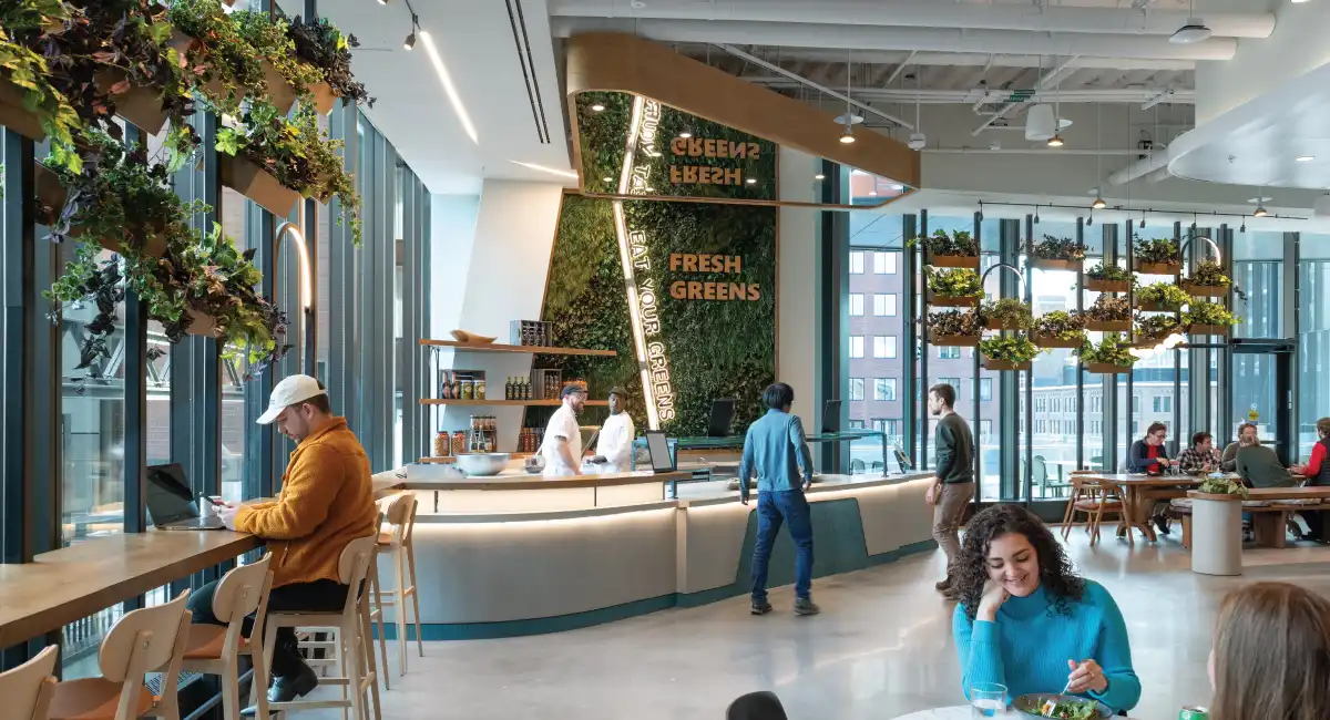 Wall of plants in a cafeteria