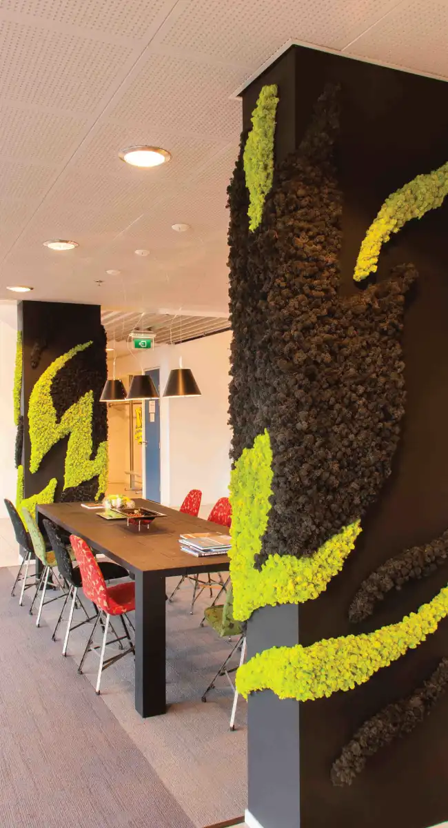 Plants attached in a building pillar