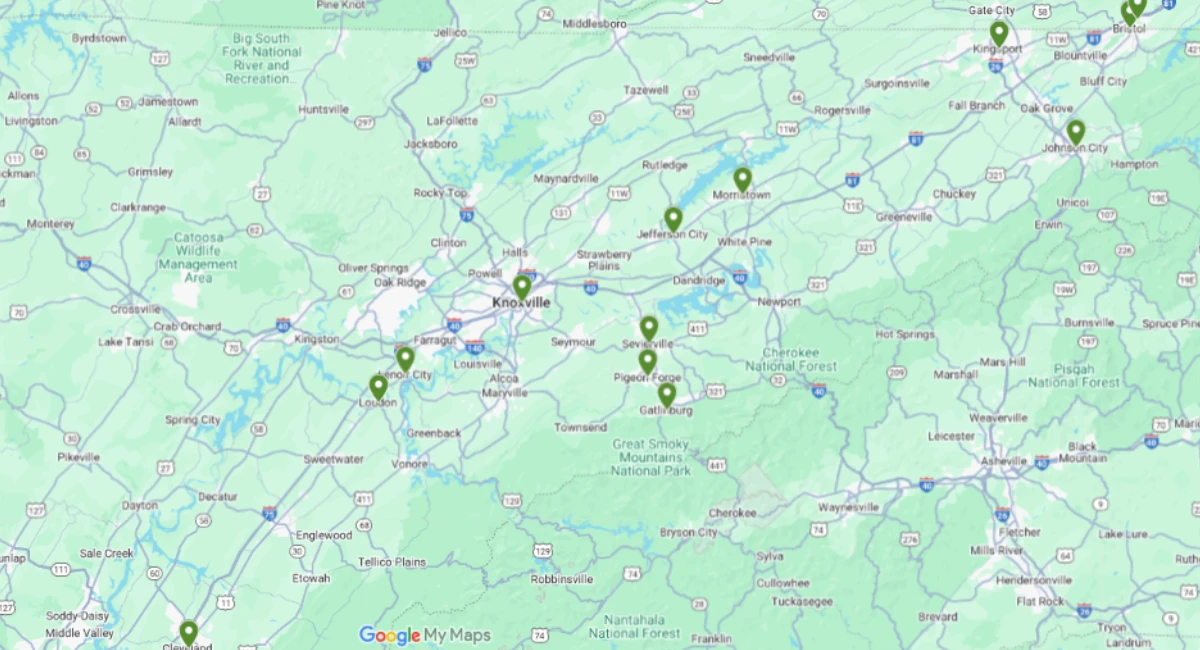 Map of Ambius Knoxville service area
