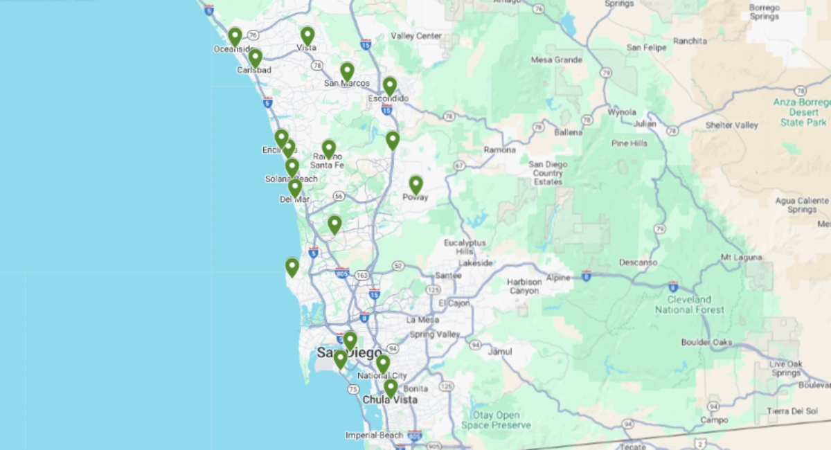 Map of Ambius San Diego service area