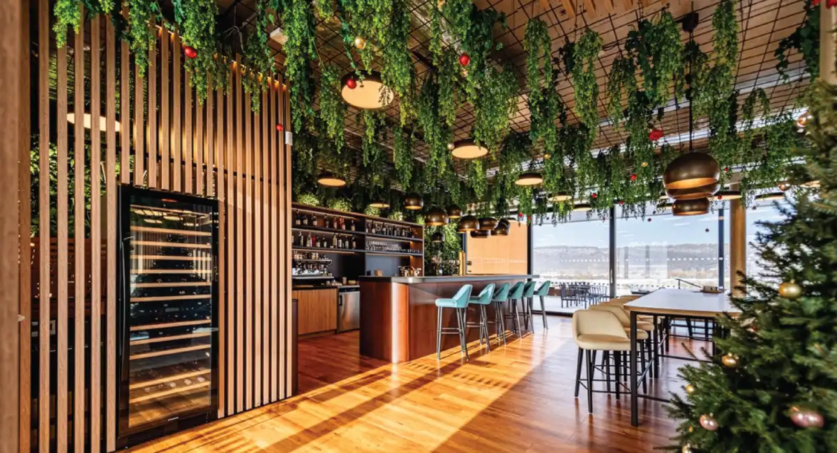 Hanging plants on a hotel restaurant