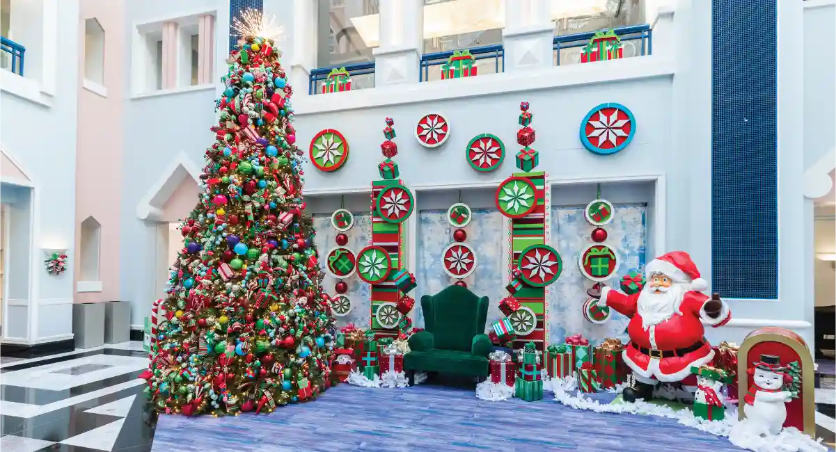Christmas decorated platform