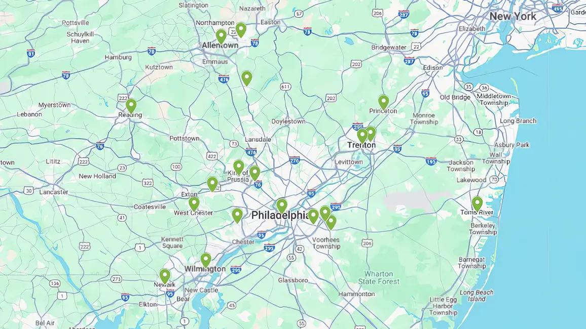 Map of Ambius Philadelphia service area