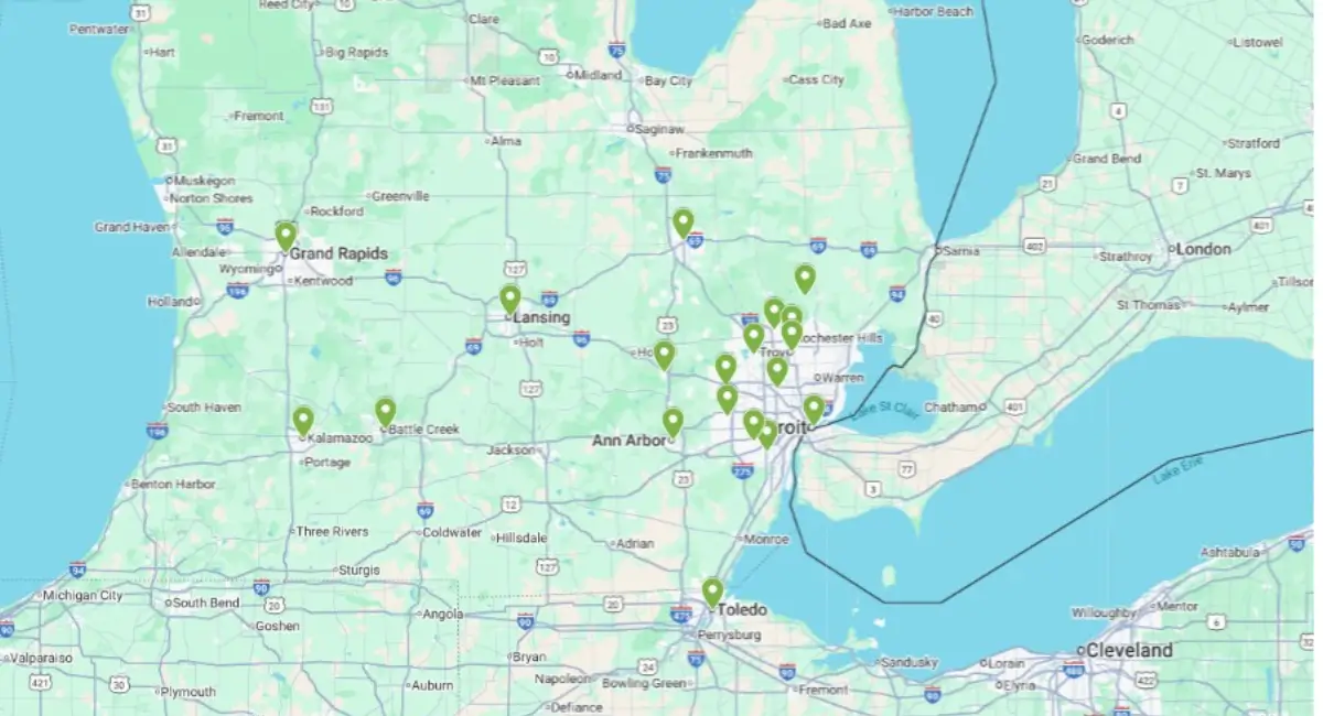 Map of Ambius Detroit service area