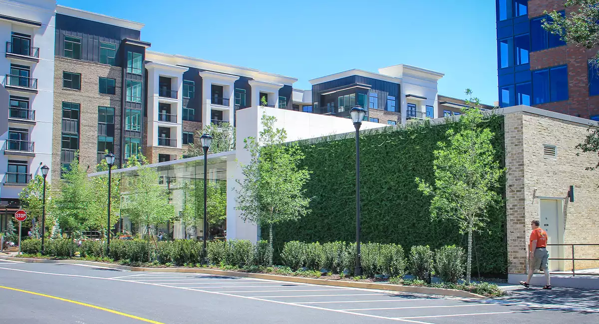 Outside green wall in Alpharetta GA