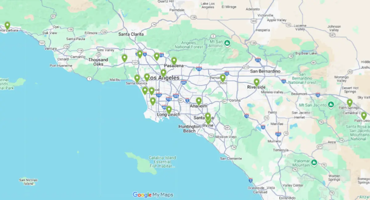 Map of Ambius Los Angeles service area