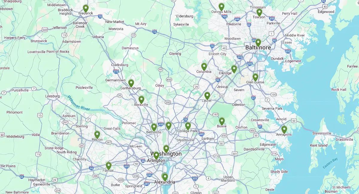 Map of Ambius Washington D.C. service area