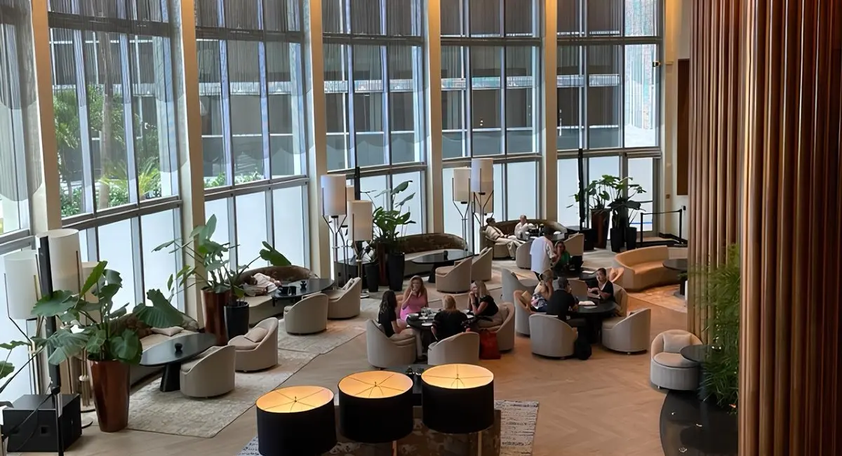 Indoor dining area with live plants