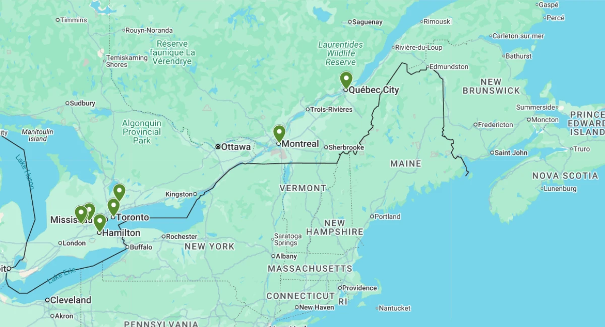 Map of Ambius Toronto service area