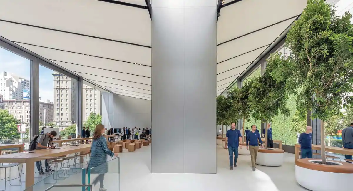 Big display room with indoor trees