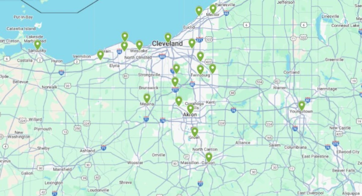 Map of Ambius Cleveland service area