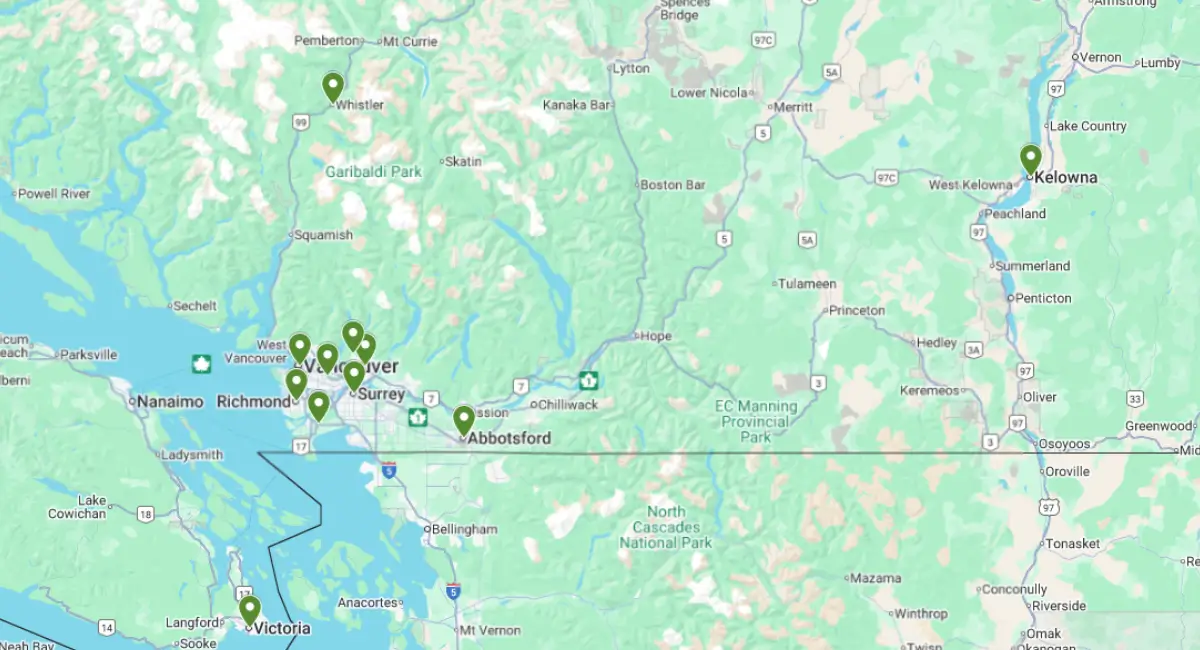 Map of Ambius Vancouver service area